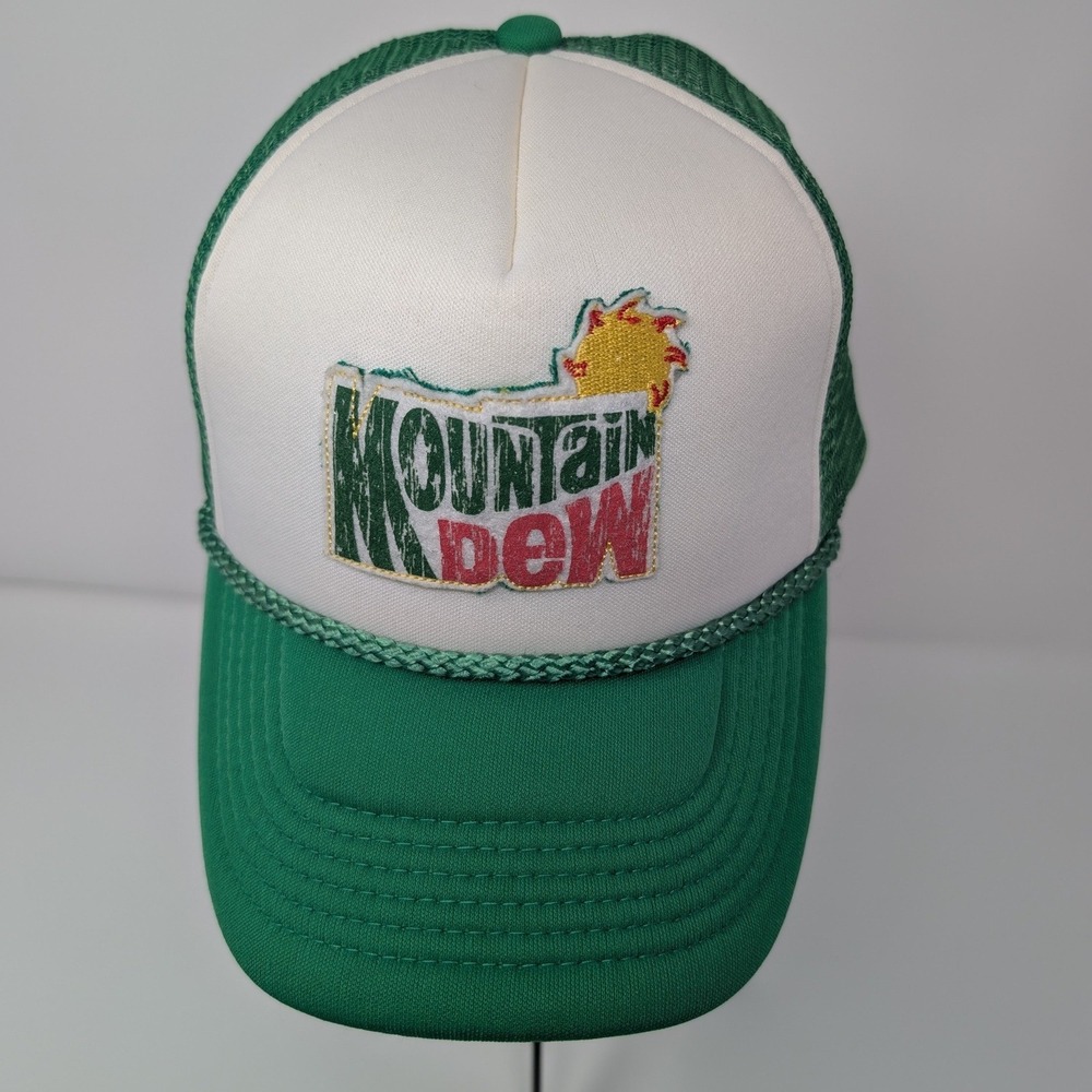 Mountain Dew Puffy Patch Trucker‎ Hat Green White Snapback Rope Y2K foam